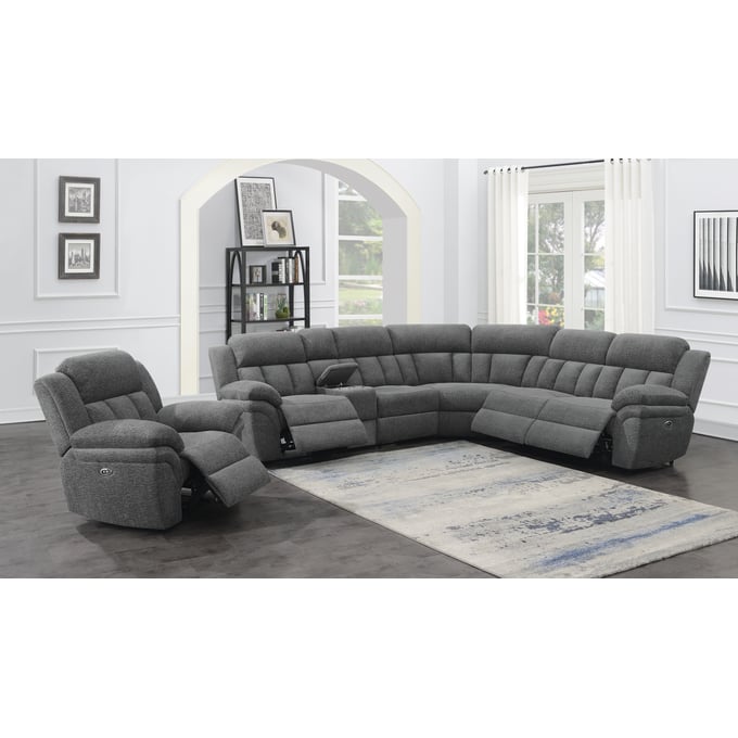 Coaster Furniture Bahrain Charcoal 6pc Power Sectional with Glider Recliner CST-60954P-LR-S3