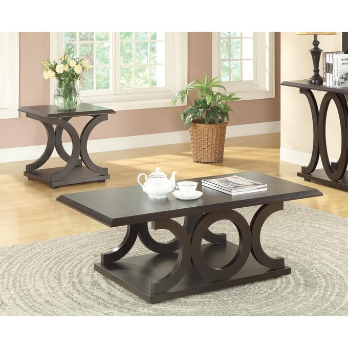 Coaster Furniture Shelly Cappuccino 3pc Coffee Table Set CST-703147-48-49-OCT-S