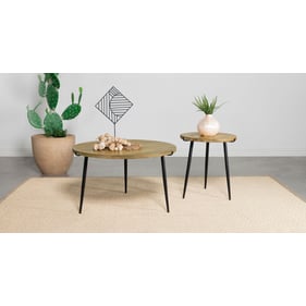 Coaster Furniture Pilar Natural Black Round Top 3pc Coffee Table Set