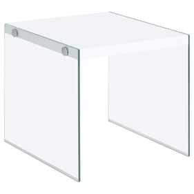 Coaster Furniture Opal Clear Glass White High Gloss Square End Table