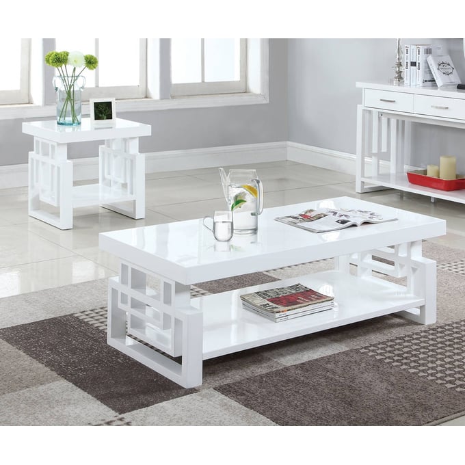 Coaster Furniture Schmitt White 3pc Coffee Table Set CST-70570-OCT-S1