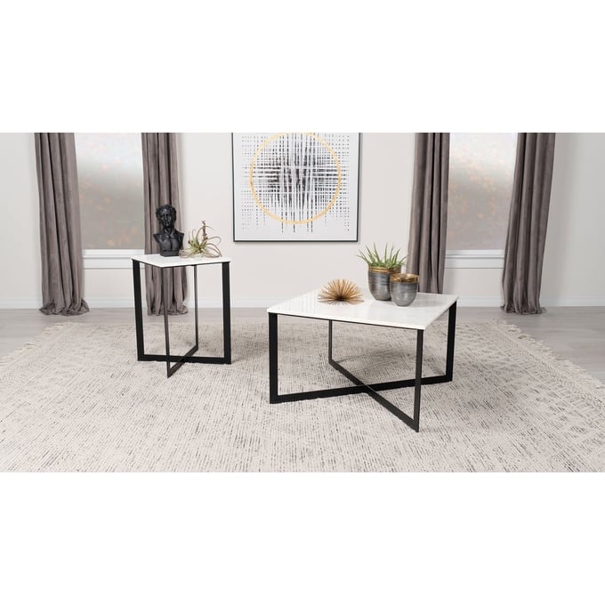 Coaster Furniture Tobin White Black Square 3pc Coffee Table Set CST-70769-OCT-S1