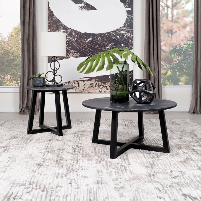 Coaster Furniture Skylark Black 3pc Coffee Table Set CST-707848-OCT-SET