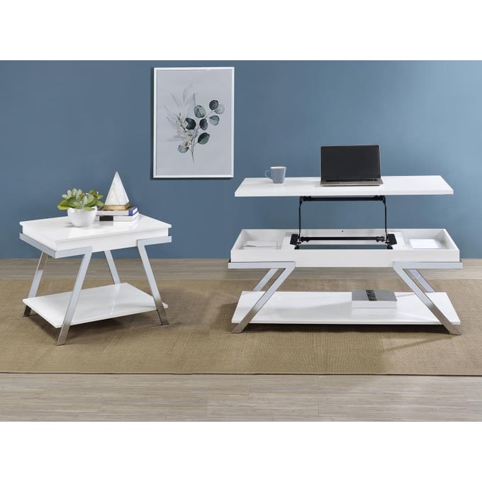 Coaster Furniture Marcia White High Gloss 3pc Coffee Table Set CST-70815-OCT-S1