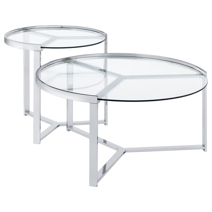 Coaster Furniture Delia Clear Chrome 2pc Nesting Coffee Table Set CST-708400