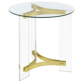 Coaster Furniture Janessa Clear Matte Brass Round Glass Top End Table