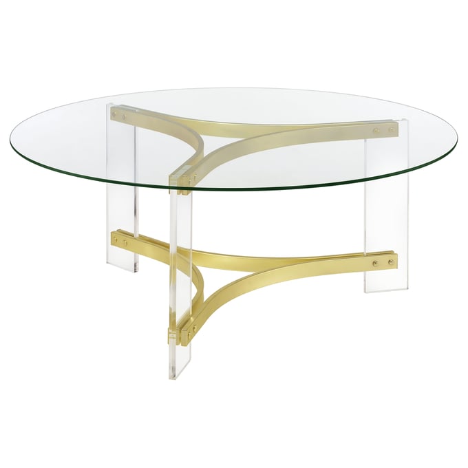 Coaster Furniture Janessa Clear Matte Brass Round Coffee Table CST-710068