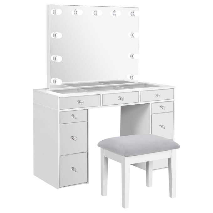 Coaster Furniture Regina White 3pc Makeup Vanity Table Set CST-930245