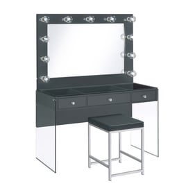 Coaster Furniture Afshan High Gloss Grey Clear Vanity with Stool