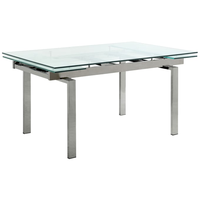 Coaster Furniture Wexford Chrome Clear Glass Top Dining Table with Extension CST-106281