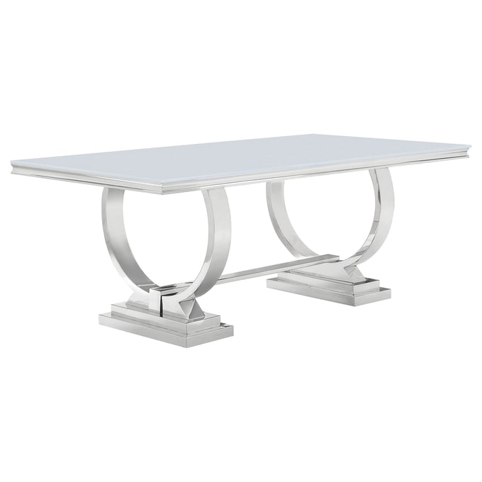 Coaster Furniture Antoine White Chrome Rectangle Dining Table CST-108811