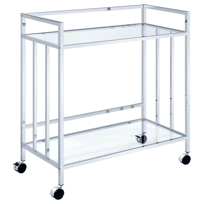 Coaster Furniture Cara Clear Chrome Rectangular Glass Bar Cart CST-181382