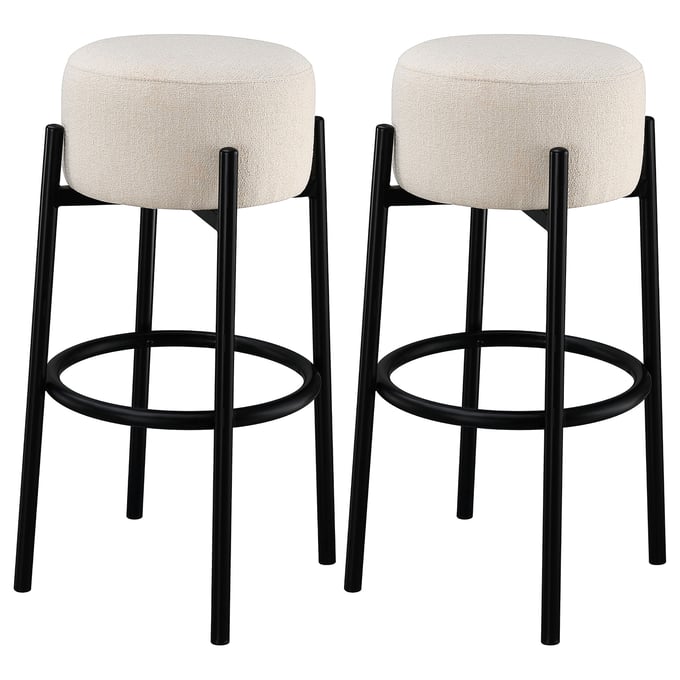 2 Coaster Furniture Leonard White Black Backless Round Bar Stools CST-182176