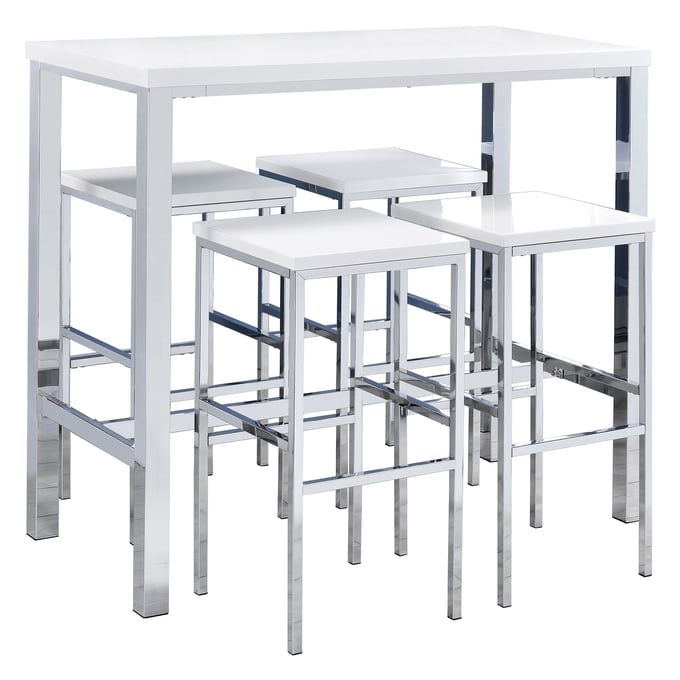 Coaster Furniture Natividad White Chrome 5pc Bar Set CST-182525