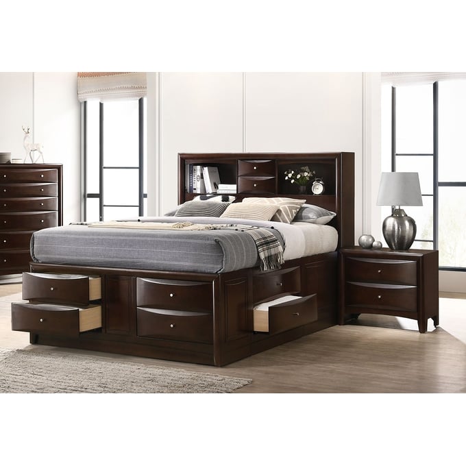 Coaster Furniture Phoenix Cappuccino 4pc Queen Bookcase Chest Bedroom Set CST-200409Q-BR-S1