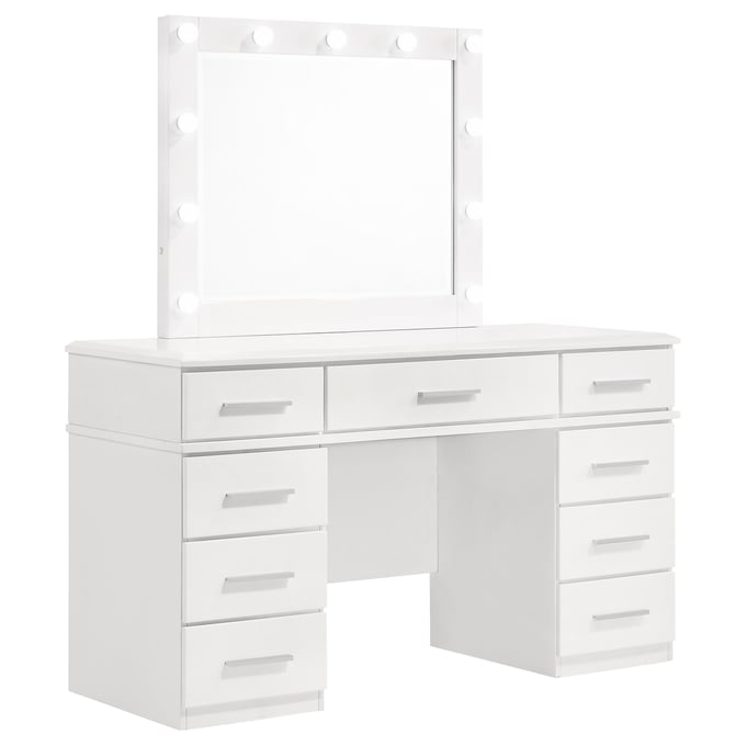 Coaster Furniture Felicity White Vanity Desk with Lighted Mirror CST-203507