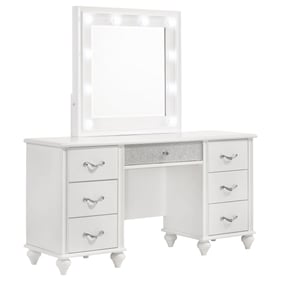 Coaster Furniture Barzini White Vanity Desk with Lighted Mirror