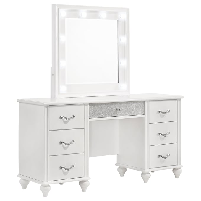 Coaster Furniture Barzini White Vanity Desk with Lighted Mirror CST-205897