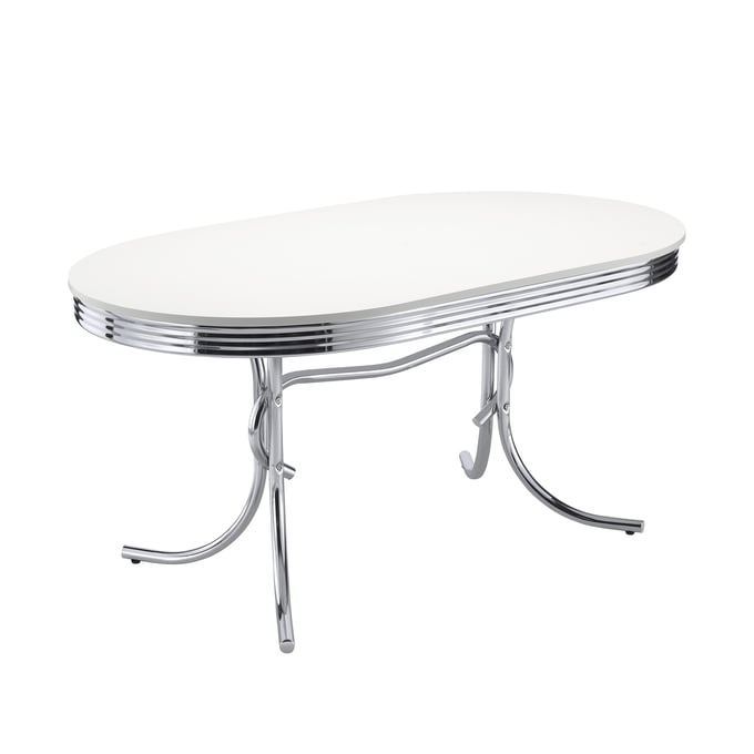 Coaster Furniture Retro White Chrome Oval Dining Table CST-2065