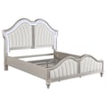 Evangeline Tufted Upholstered Platform Eastern King Bed Ivory and Silver Oak