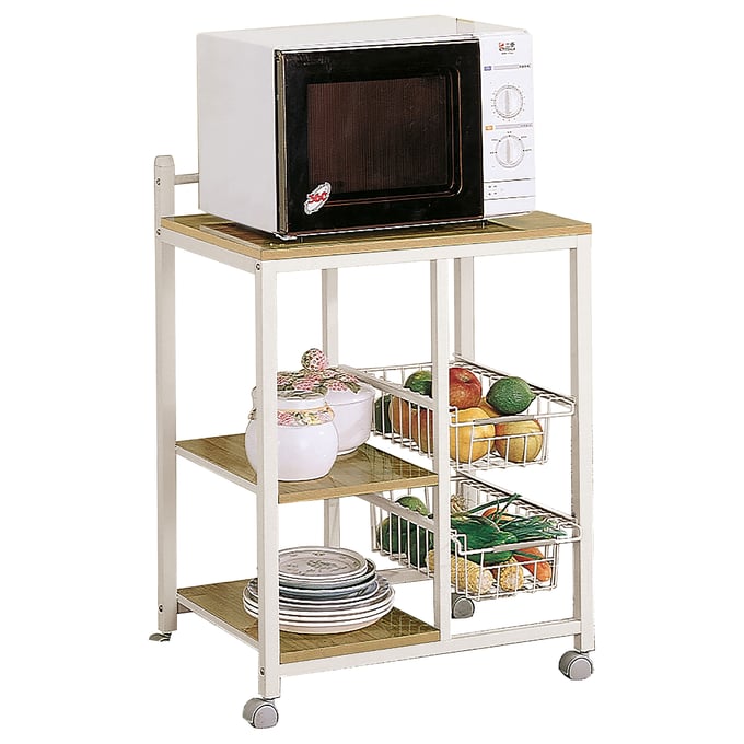 Coaster Furniture Kelvin Natural Brown White 2 Shelf Kitchen Cart CST-2506