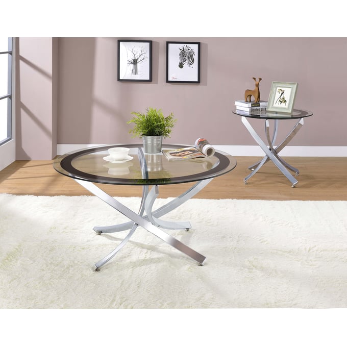 Coaster Furniture Brooke Chrome Black 3pc Coffee Table Set CST-702587OS3