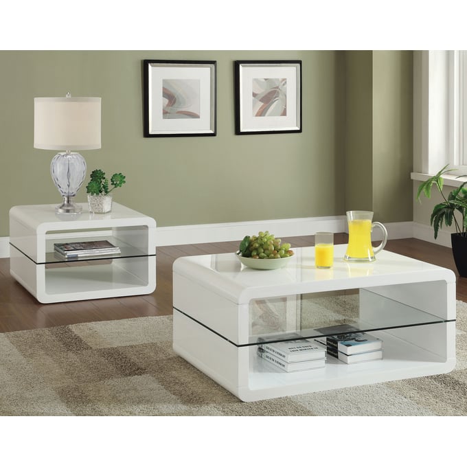 Coaster Furniture Elana Glossy White 3pc Coffee Table Set CST-703267-68-OCT-S