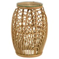 Dahlia Round Glass Top Woven Rattan End Table Natural Brown