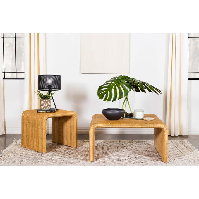 Coaster Furniture Juanita Natural Square Rattan 3pc Coffee Table Set CST-70981-OCT-S1