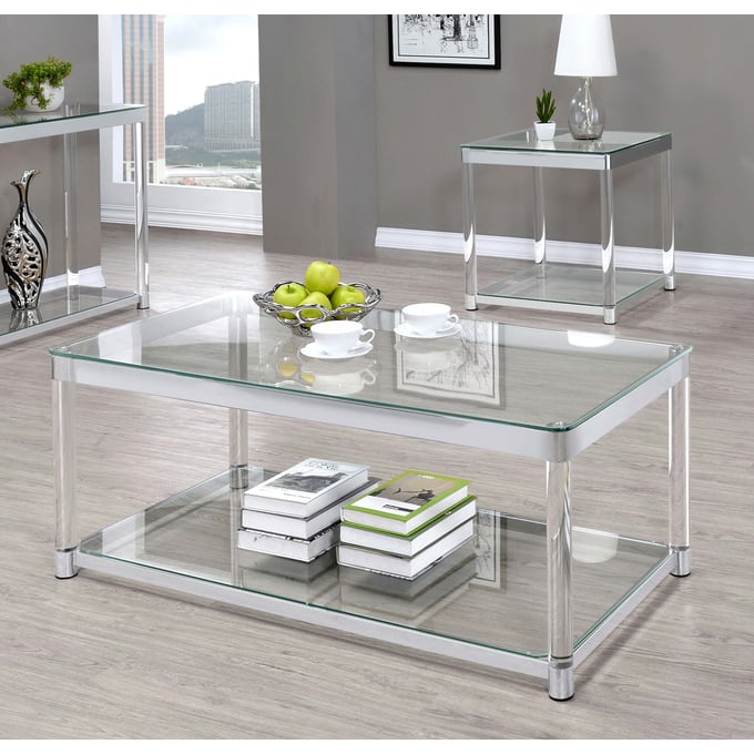 Coaster Furniture Anne Clear Chrome 3pc Coffee Table Set CST-7207-OCT-S3