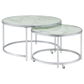 Coaster Furniture Lynn White Chrome 2pc Nesting Coffee Tables