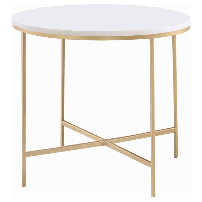 Coaster Furniture Ellison White Gold Round X Cross End Table CST-723207