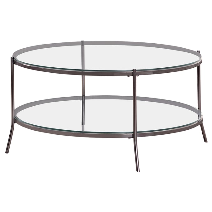 Coaster Furniture Laurie Black Nickel Clear Round Coffee Table CST-723268