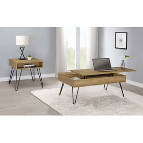 Coaster Furniture Fanning Golden Oak Lift Top 3pc Coffee Table Set