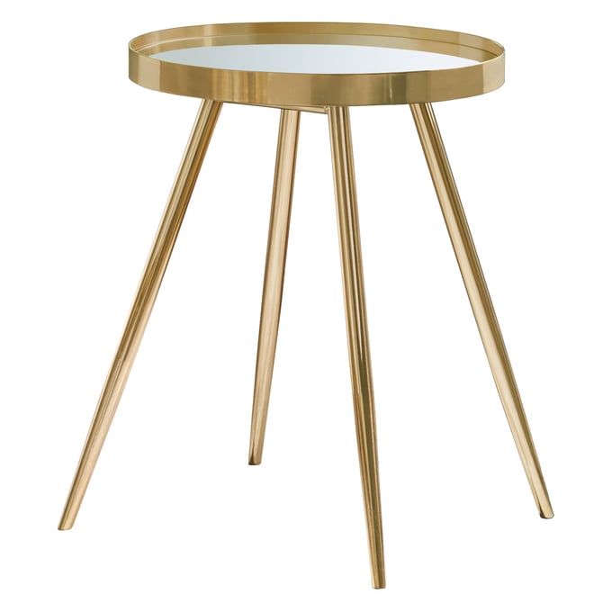 Coaster Furniture Kaelyn Gold Round Mirror Top End Table CST-723917