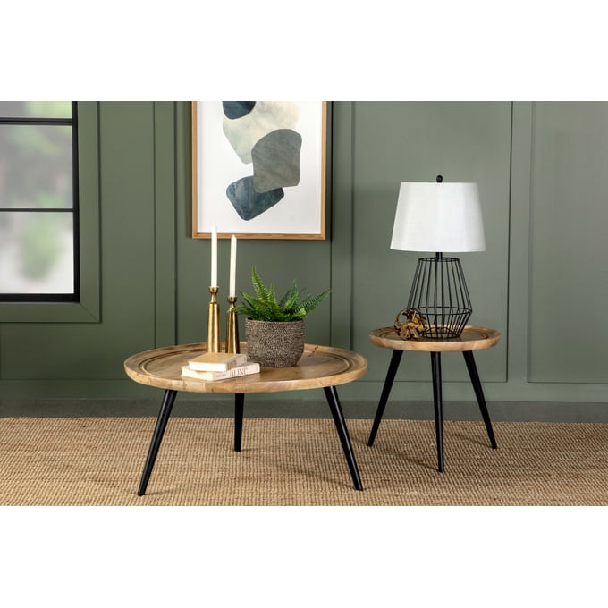 Coaster Furniture Zoe Natural Black 3pc Round Coffee Table Set CST-73610-OCT-S1