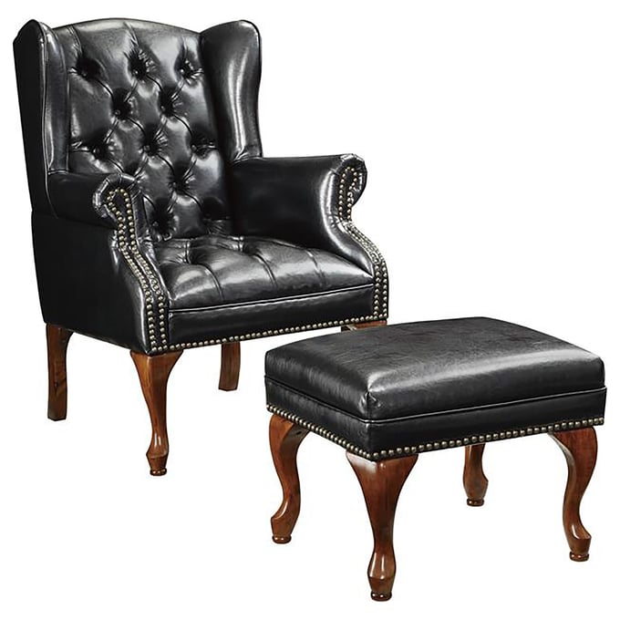 Coaster Furniture Roberts Black Button Tufted Accent Chair with Ottoman CST-900262