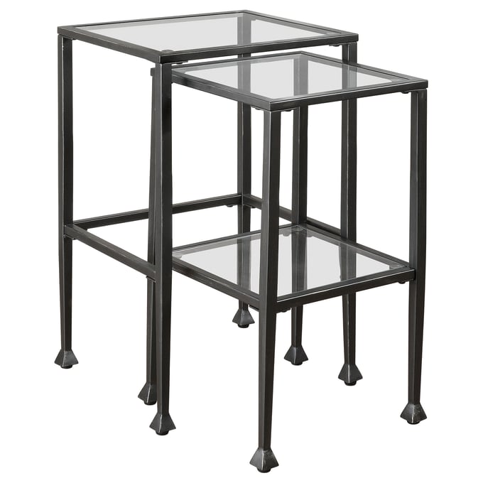 Coaster Furniture Leilani Black Clear Glass Top 2pc Nesting Tables CST-901073