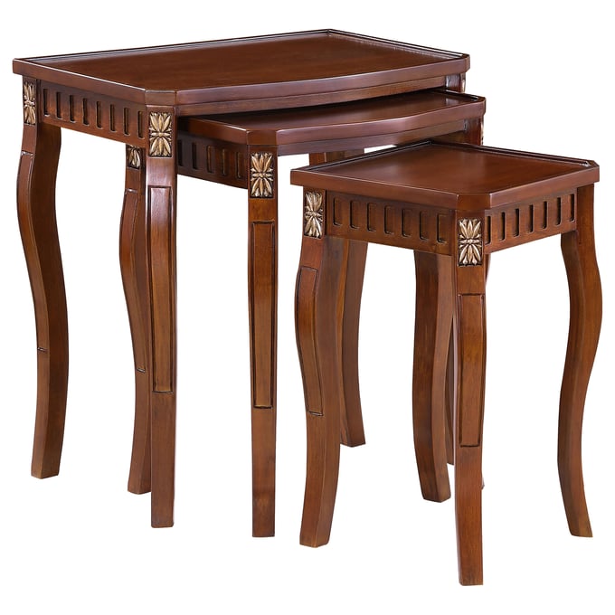 Coaster Furniture Daphne Warm Brown 3pc Curved Leg Nesting Tables CST-901076