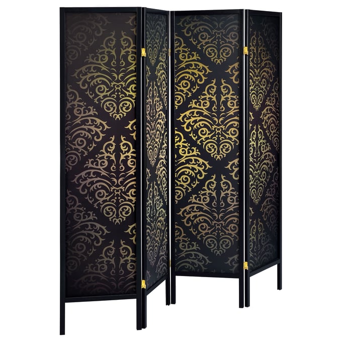 Coaster Furniture Haidera Black 4 Panel Damask Pattern Folding Screen CST-901632