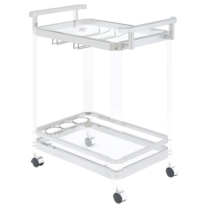 Coaster Furniture Jefferson Clear Chrome 2 Tier Glass Serving Cart CST-902589