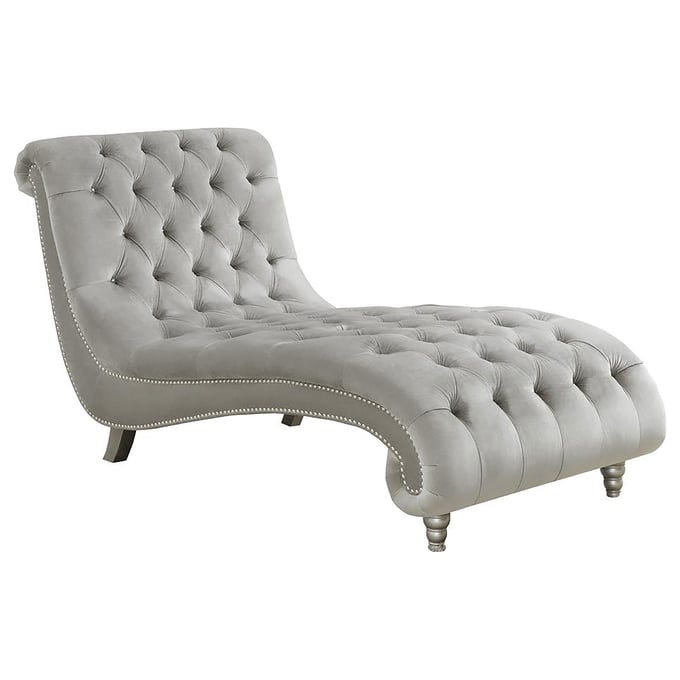 Coaster Furniture Lydia Grey Tufted Cushion Chaise with Nailhead Trim CST-905468