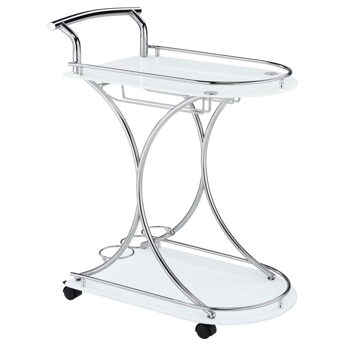 Coaster Furniture Elfman Chrome White 2 Shelves Serving Cart CST-910002