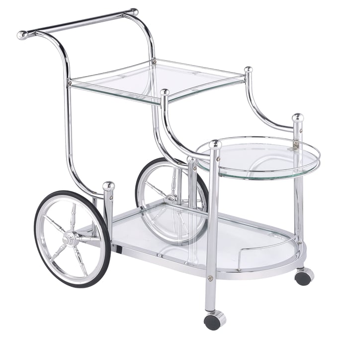 Coaster Furniture Sarandon Chrome Clear 3 Tier Serving Cart CST-910076