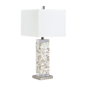 Coaster Furniture Capiz White Silver Square Shade Table Lamp with Crystal B...