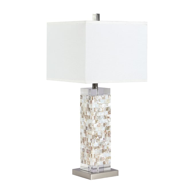 Coaster Furniture Capiz White Silver Square Shade Table Lamp with Crystal Base CST-923281