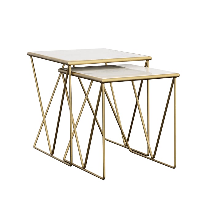 Coaster Furniture Bette White Gold 2pc Nesting Table Set CST-930075