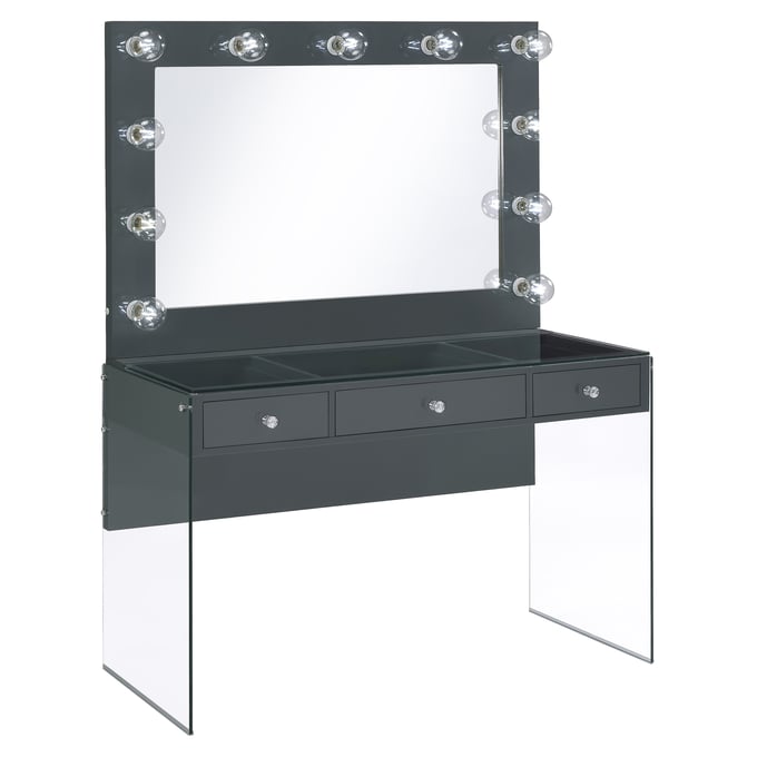 Coaster Furniture Afshan High Gloss Grey Clear Vanity Desk with Lighting Mirror CST-935923