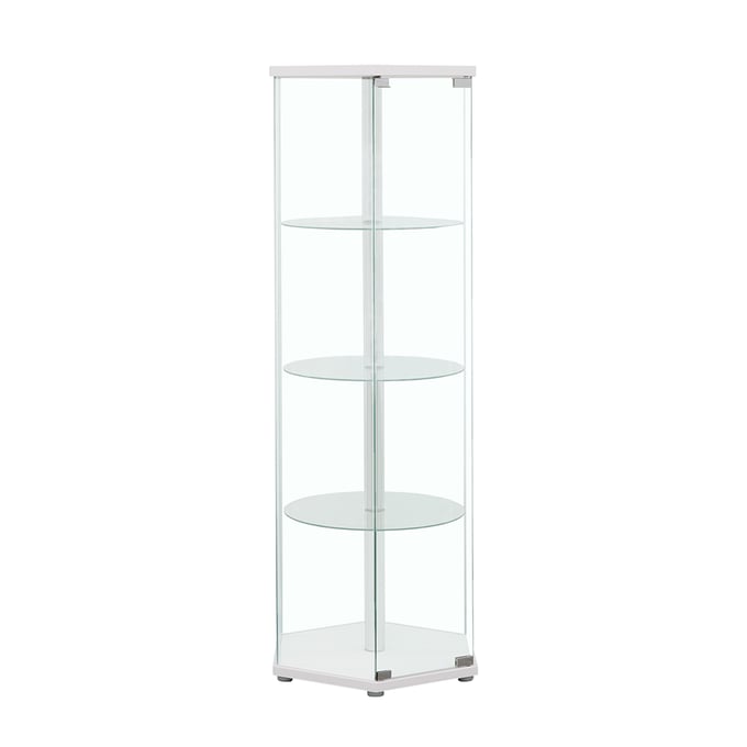 Coaster Furniture Zahavah White 4 Shelf Hexagon Shaped Curio Cabinet CST-950001