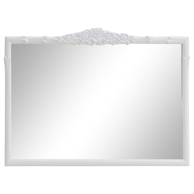 Coaster Furniture Sylvie Glossy White Rectangular Mantle Mirror CST-969531GWT